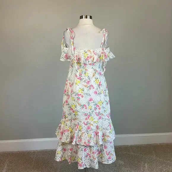Yumi Kim Floral Cotton Eyelet Lace A-Line Midi San Juan Dress White Size 10 - Picture 5 of 11